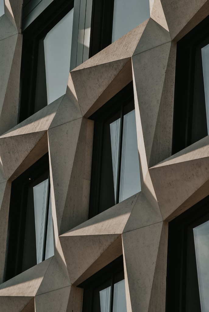 Geometric 3D stone building facade by Tony